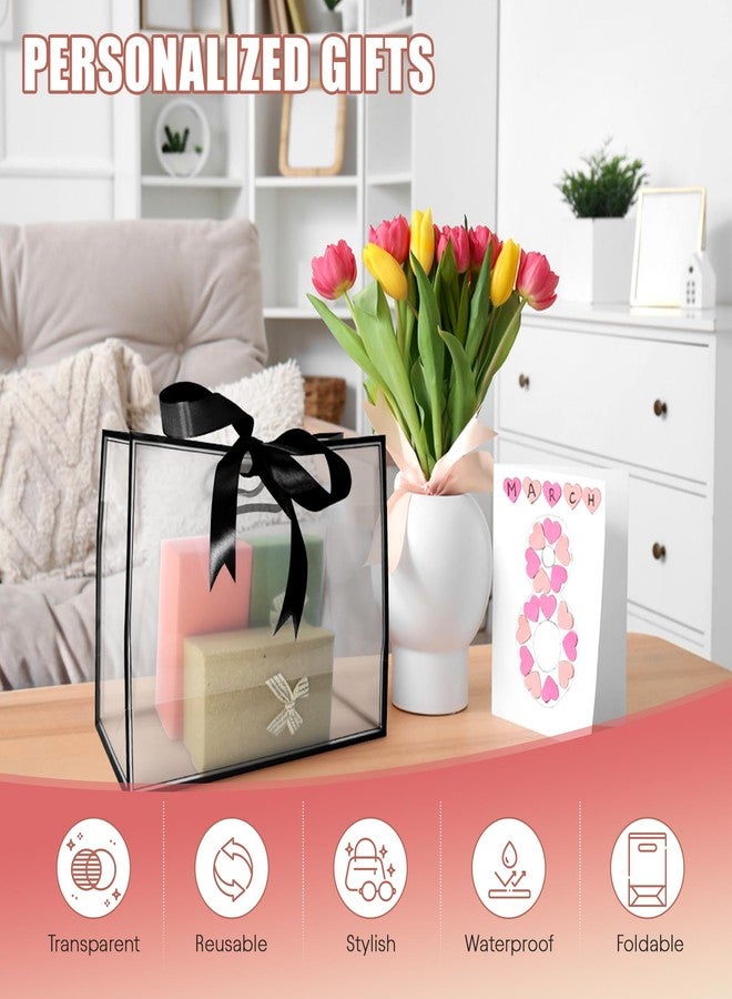 Philbinden 15Pack Clear Plastic Gift Bags with Handle,Reusable PP Gift Wrap Tote Bags with Ribbon Card for Wedding Bridal Birthday Party Baby Shower Goodies Graduation Shopping Business, 12x10x5Inch (black, large) - Image 5